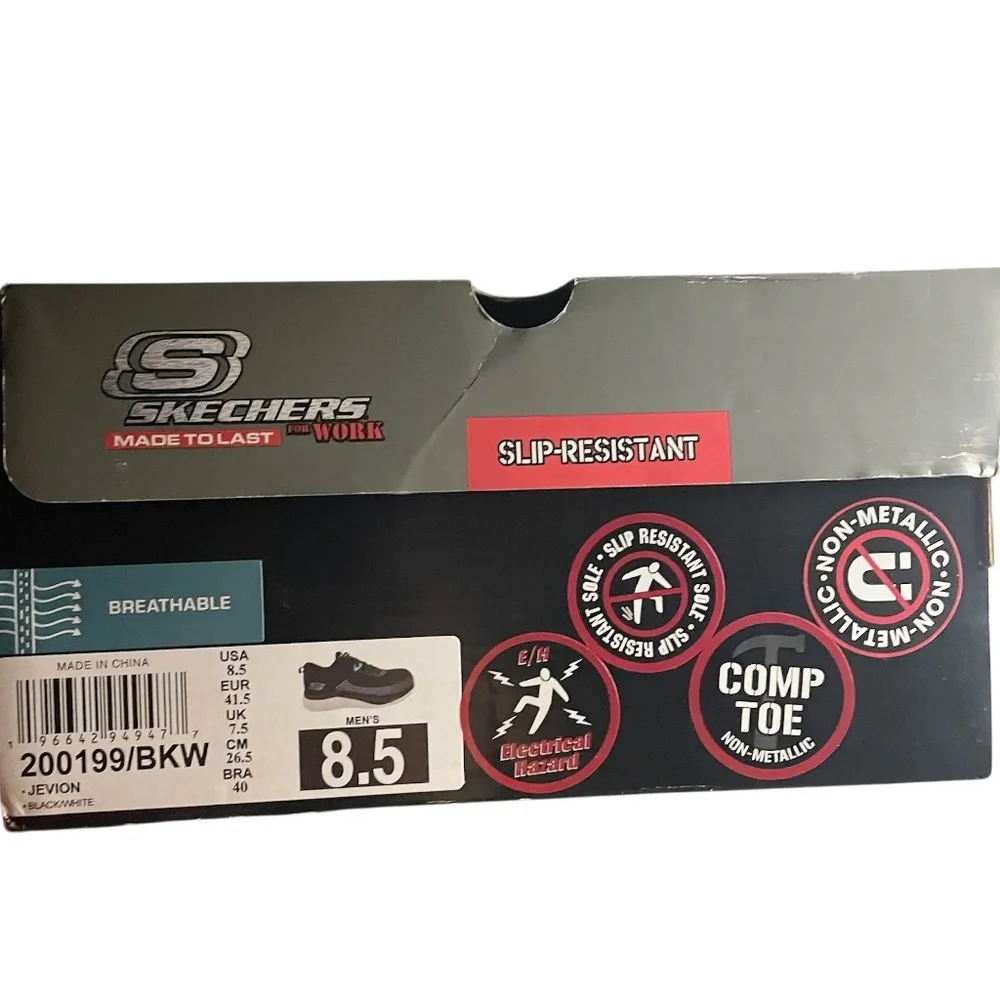 SKECHERS men's Jevion composite toe work shoes Size 8.5 black/white - Picture 3 of 13